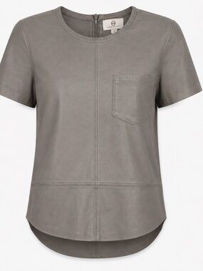AG Adriano Goldschmied Grey Leather Women's short sleeve Top Sz:S